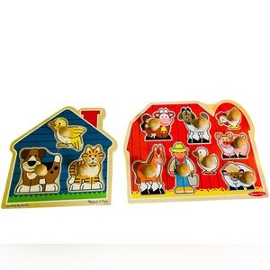 Melissa & Doug Jumbo Peg Wooden Animal Puzzle Set - Farm Friends and House Pets